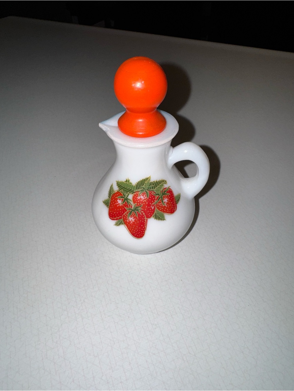 Vintage Avon “Strawberries and Cream” Milk Glass Bath Foam Mini Pitcher